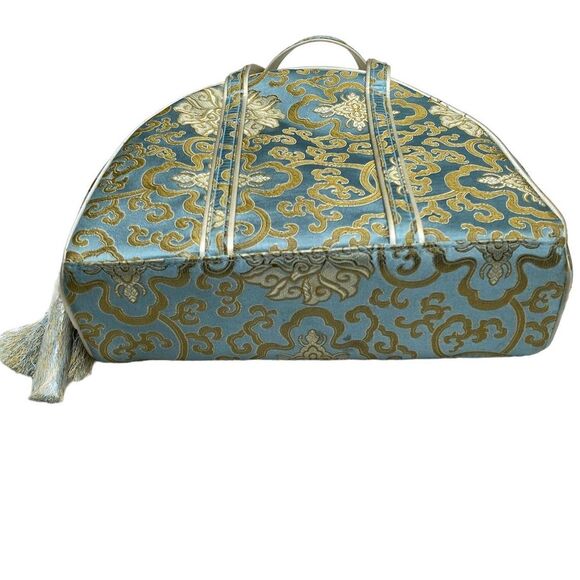 Vtg 60s Baby Blue Gold Chinoiserie Vanity Case 3pc Cosmetic Travel Bag Set - Picture 4 of 10